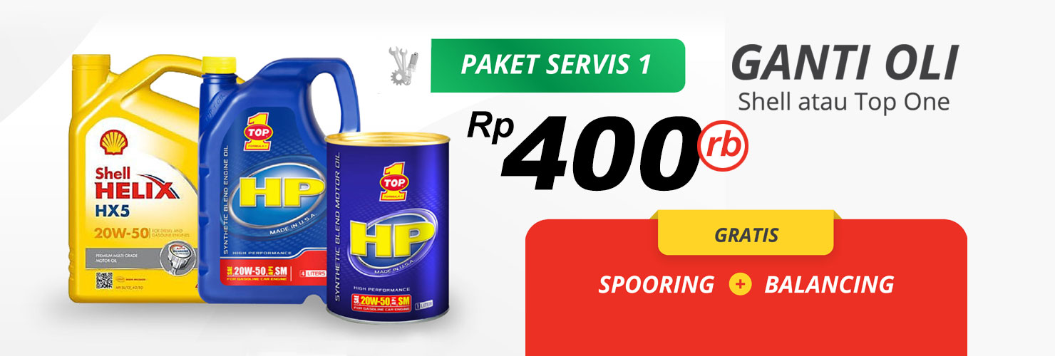 Paket servis ganti oli, spooring, balancing dan servis rem 4 roda