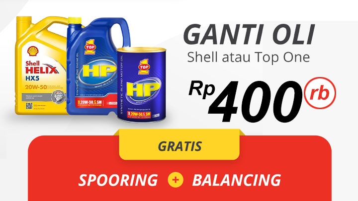 Paket servis ganti oli, spooring, balancing dan servis rem 4 roda